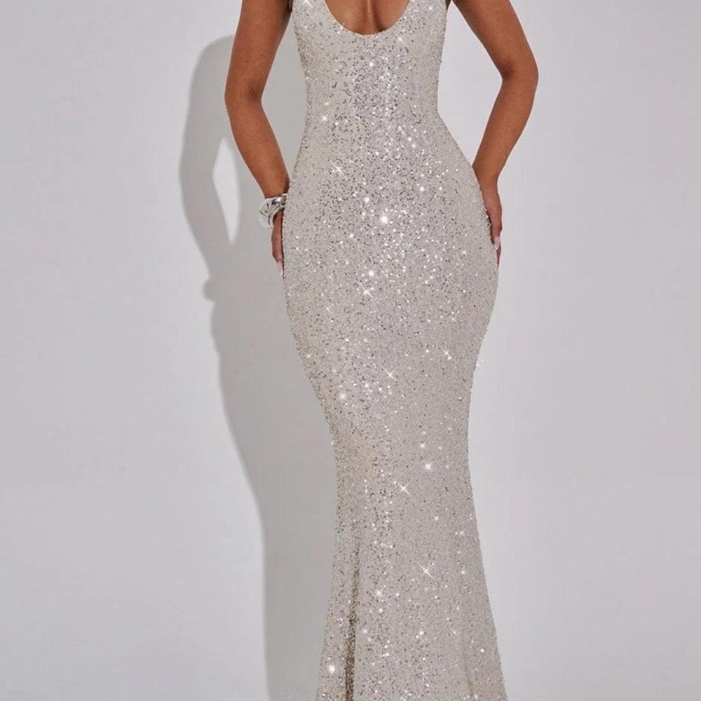 Dazzling Silver Sequin Evening Dress